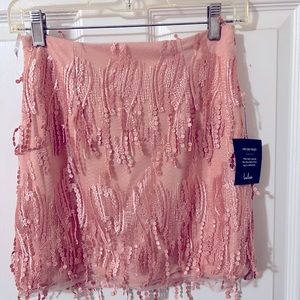 Lulus Blush Lace up fringe skirt